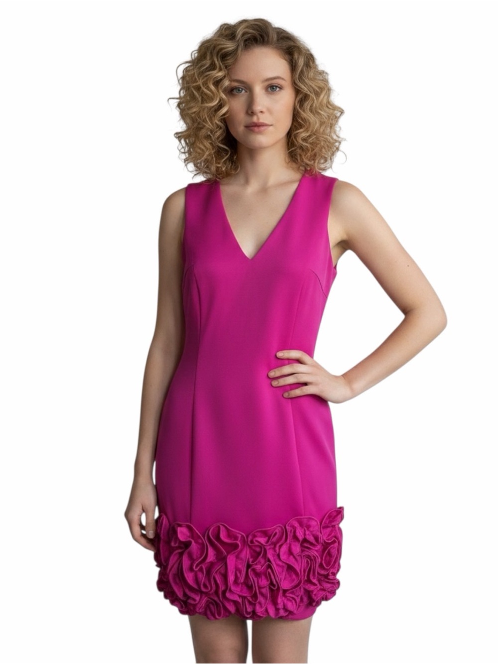 Donna Ricco New York Sz 8 Pink WOW Statement Dress Dramatic Hem Flair Sleeveless